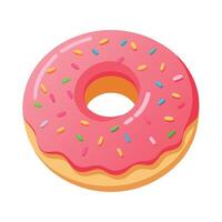 Cartoon Donut with Pink Icing and Colorful Sprinkles on a White Background vector