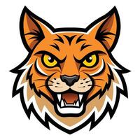 Angry Orange Bobcat Head Mascot with Black Outline and Sharp Teeth Illustration vector