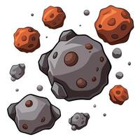 Cartoon Asteroids and Space Rocks Floating on Clean White Background Composition vector