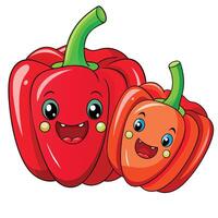 Cartoon of Two Happy Red Peppers with Funny Faces on Isolated Background vector