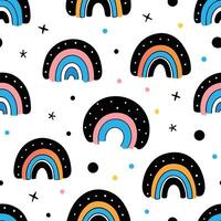 Playful Rainbow Pattern with Black Accents, Colorful Arcs, and Geometric Shapes Illustration vector