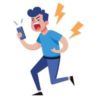 Angry Man Yelling at Phone with Lightning Bolts Illustration Concept Design vector