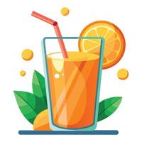 Refreshing Orange Juice Glass with Straw and Citrus Fruit Illustration Design vector