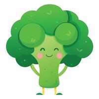 Cute Cartoon Broccoli Character with Happy Face Standing on White Background vector