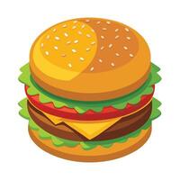 Isometric Illustration of a Tasty Burger with Lettuce and Tomato Layers vector