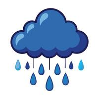 Blue Cartoon Cloud with Raindrops Isolated on White Background, Weather Illustration vector