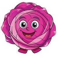 Cheerful Cartoon Red Cabbage Character with Smiling Face on a White Background vector