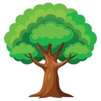 Cartoon Lush Green Tree with Brown Trunk and Branches Illustration Art vector