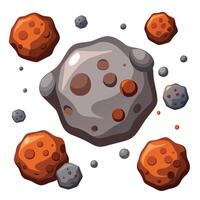 Cartoon Asteroid Field with Brown and Gray Space Rocks Floating Against a White Background vector