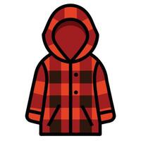 Red and Brown Plaid Hooded Jacket Illustration with Pockets and Button Closure vector