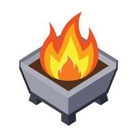 Glowing Flames Burning Brightly Within a Modern Gray Fire Pit Bowl Icon vector