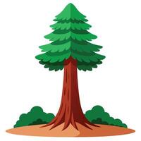 Cartoon Evergreen Tree with Green Bushes on Brown Ground Design vector