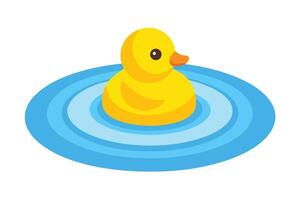 Cartoon Yellow Rubber Duck Floating on Water with Ripples Isolated Illustration vector