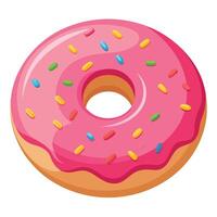 Cartoon Donut with Pink Glaze and Colorful Sprinkles, Isolated on White Background vector