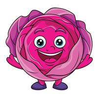 Happy Cartoon Red Cabbage Character with Cheerful Expression and Cute Hands and Feet vector