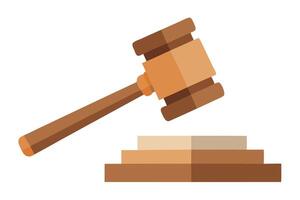 Gavel Illustration Wooden Judge Hammer and Sound Block Depiction on White vector