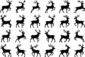 Array of Black Reindeer Silhouettes on a White Backdrop, Christmas Theme vector