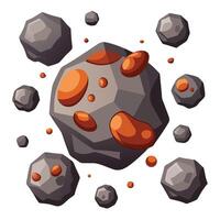 Group of Angular Gray Asteroids with Molten Orange Spots on a White Backdrop vector