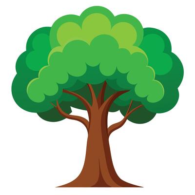 Cartoon Tree Illustration Stylized Green Foliage and Brown Trunk Isolated on White