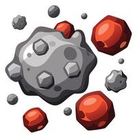 Cartoon Asteroids and Space Rocks Gray and Red Colored Celestial Objects Illustration vector
