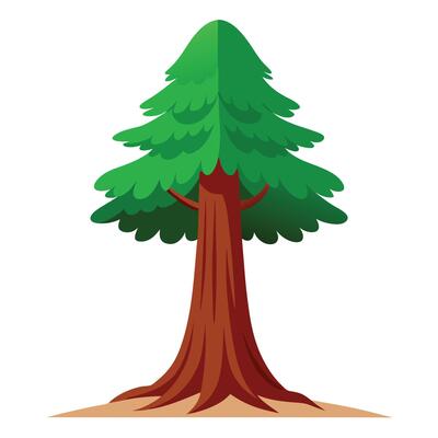 Stylized Evergreen Tree Illustration Dark Brown Trunk and Green Foliage on Sand