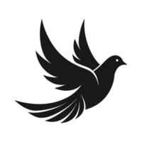 Silhouette of a Dove in Flight Against White Background, Wings Spread vector