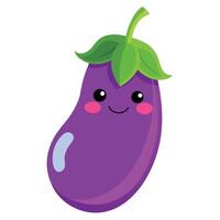 Cartoon Aubergine Character with Cute Smile and Shiny Detail on a White Background vector