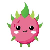 Adorable Kawaii Dragon Fruit Character with Big Eyes and Smiling Expression vector