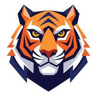 Stylized Tiger Head with Geometric Shapes and Bold Colors on White Background vector