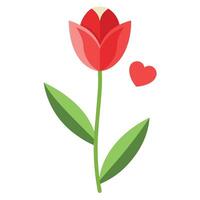Simple Flat Design Red Tulip with Green Leaves and a Heart Shape vector