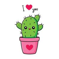 Cartoon Cactus in Pot with Heart and I Heart You Message vector