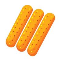 Three Delicious Orange Fish Sticks with Colorful Dots on a White Background vector