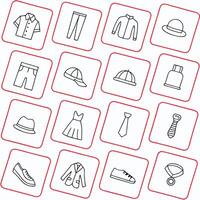 A set of clothing icons in red square frames vector
