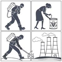 Four black and white illustrations of people working in hazardous areas vector