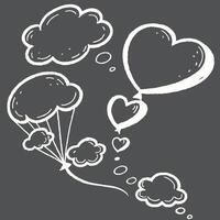 A heart shaped balloon with a parachute and clouds vector