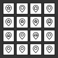 A set of location icons on a black background vector