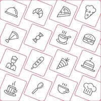 A set of food and drink icons in a square pattern vector