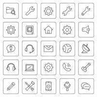 Set of icons for mobile devices, including a phone, a computer, a clock, a computer vector