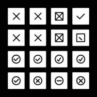 A set of check boxes and crosses on a black background vector