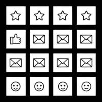 A set of icons that include smiley faces, stars, and other symbols vector