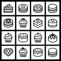 A set of black and white icons of cakes and desserts vector