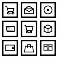 A set of black and white icons depicting shopping and delivery vector