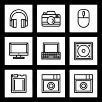 A set of icons for a computer, headphones, mouse, and other items vector