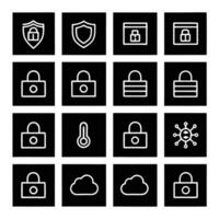 Set of security icons, including lock, cloud, padlock, and more vector