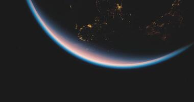 CGI View of Earth from space highlighting atmospheric layers and lights video