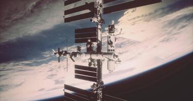 CGI Exploration of the International Space Station against Earth backdrop video