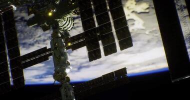 CGI Orbital view of the space station with Earth in the background during twilight video