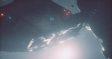 CGI Spaceship exploring an alien world with distant stars in the background video