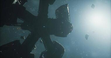 CGI Exploration of a large spacecraft navigating through a dense asteroid field video