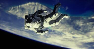 CGI Astronaut floating in space above Earth with stunning views of the planet video